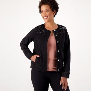 Isaac Mizrahi Live! True Denim Jean Jacket with Rhinestones - Black (M) A555467